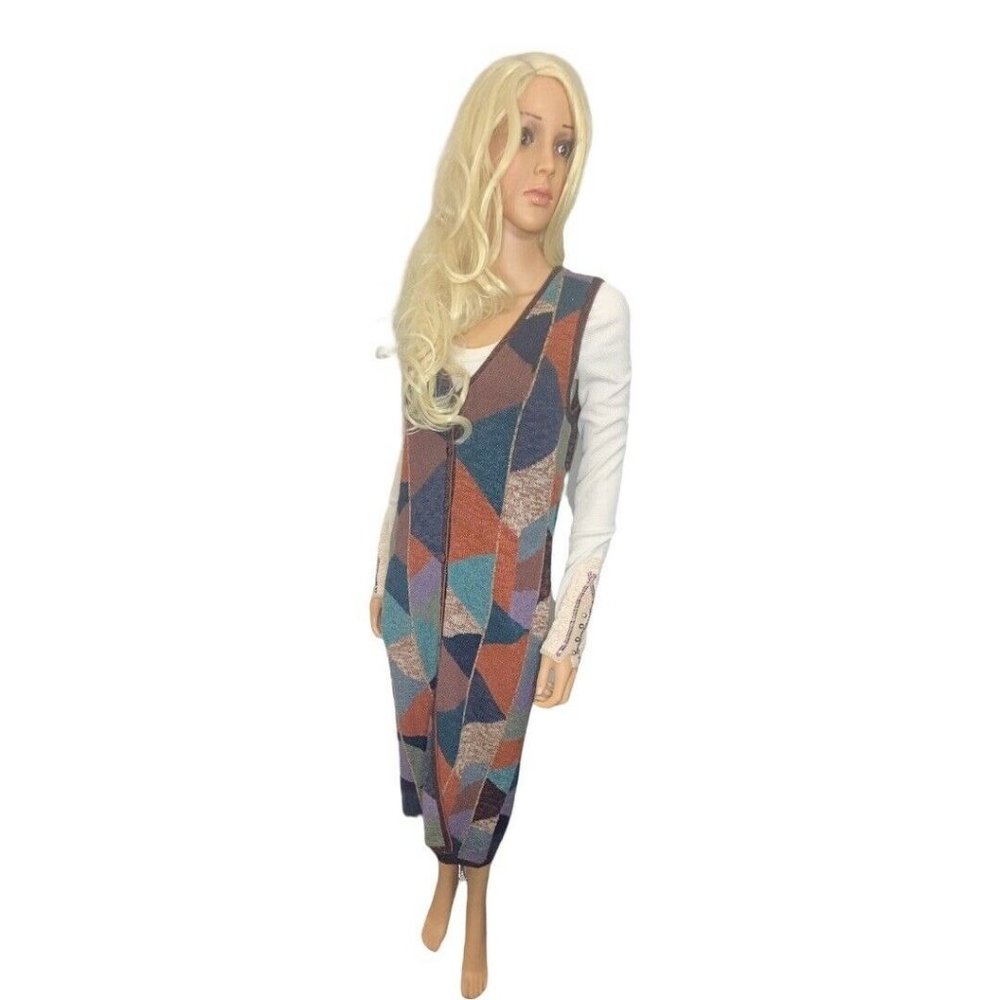Peruvian Connection KAFFE FASSETT Sweater Vest Duster Medium Geometric - Picture 4 of 12